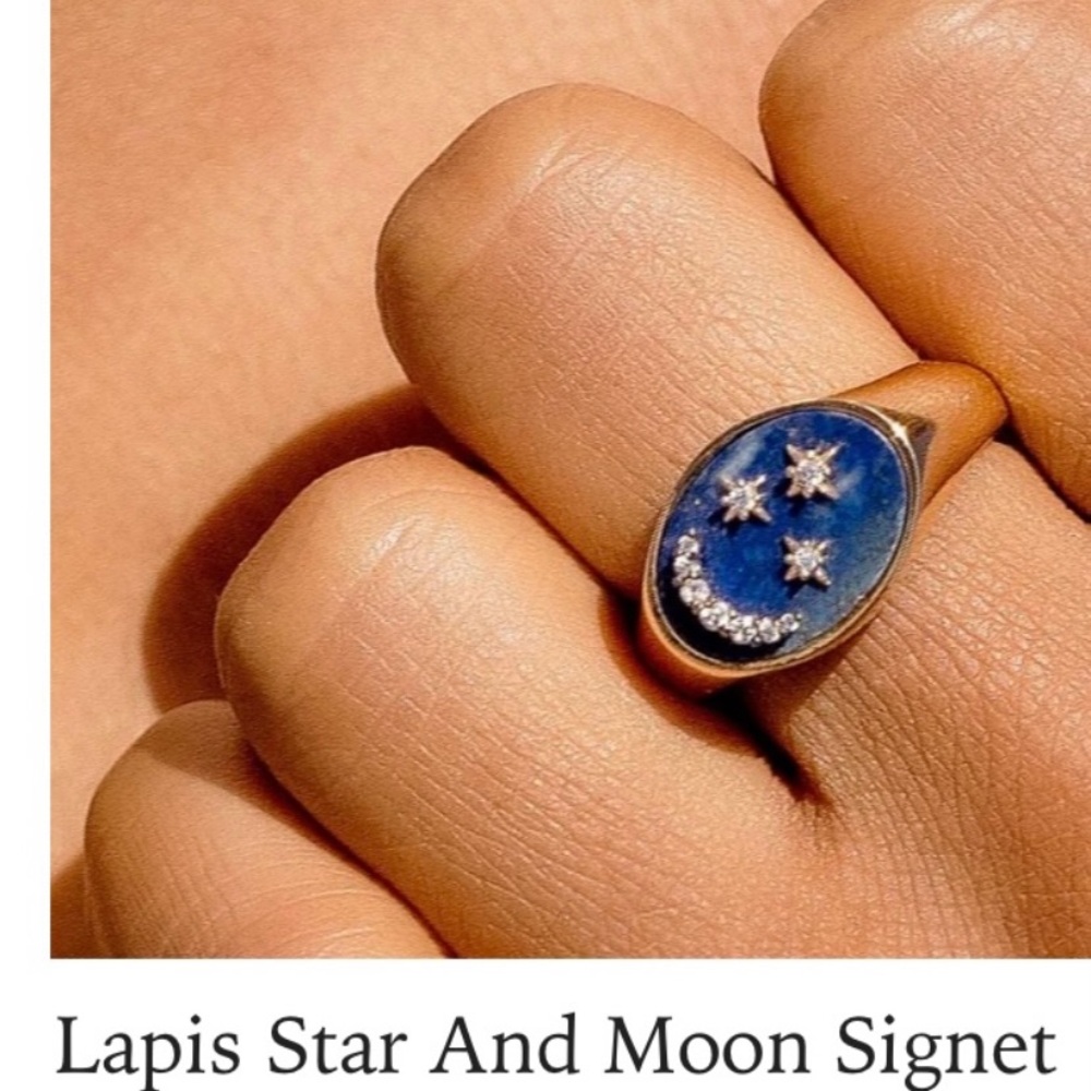 Gold-Plated Lapis Lazuli Star and Moon Ring